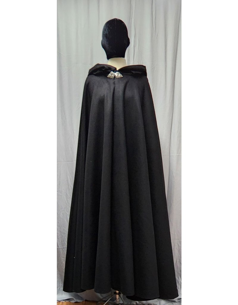 Cloakmakers.com 4770 -Long Black  Full Circle Cloak, 100% Wool, Blue Hood Lining, Pewter Clasp