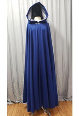Cloak and Dagger Creations 4772 - Long Blue Wool Twill Cloak, Silver Hood Lining, Pewter Clasp