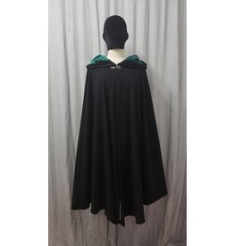 Cloak and Dagger Creations 4771 -  Washable Black Moleskin Cloak, Green Velvet Hood Lining, Pewter Clasp