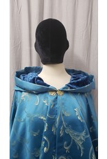 Cloak and Dagger Creations 4768 - Washable Hooded Cloak, Turquoise w/Golden Flourishes, Golden Clasp, Turquoise Velvet Hood Lining