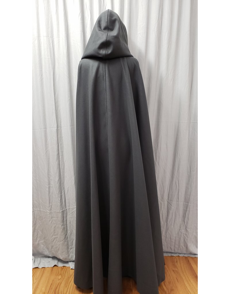 Cloak and Dagger Creations 4788 - Long Grey Woolen Cloak, Dusky Teal Hood Lining, Pewter Clasp