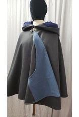 Cloak and Dagger Creations 4791 - Grey Shaped Shoulder Woolen Cloak, Blue Hood Lining, Pewter Clasp, Pockets