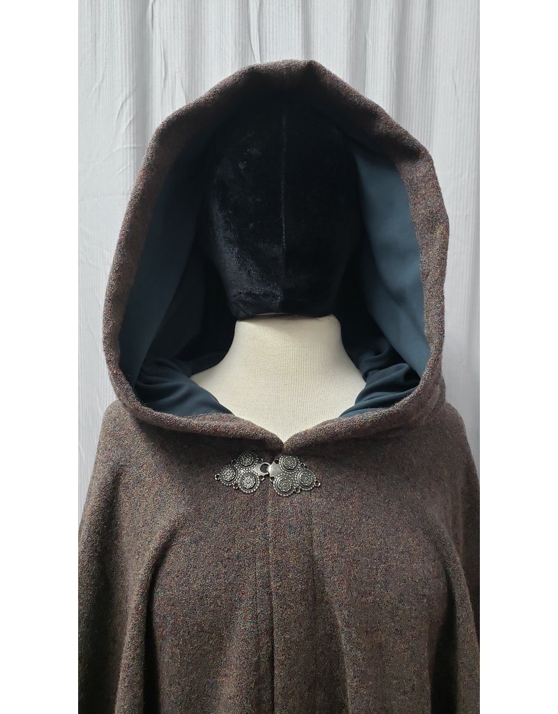 Cloak and Dagger Creations 4792 - Variegated Color 100% Wool Cloak, Dusky Teal Hood Lining, Pewter Clasp