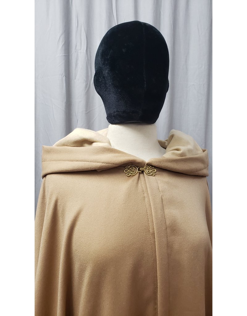 Cloakmakers.com 4931 - Light Brown Cashmere Cloak, Creamy Hood Lining, Brass Clasp