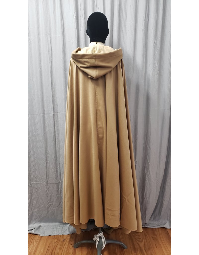 Cloakmakers.com 4931 - Light Brown Cashmere Cloak, Creamy Hood Lining, Brass Clasp