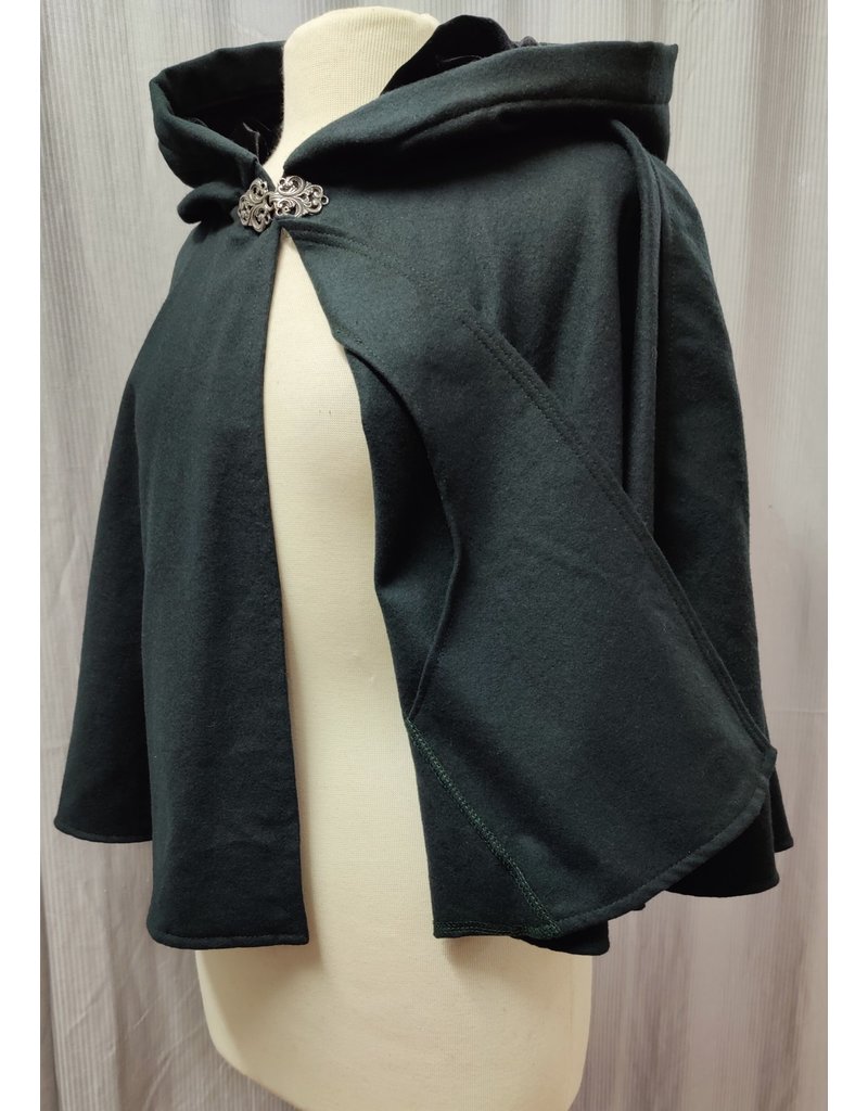 Cloak and Dagger Creations 4705 - Dark Green Shaped-shoulder Capelet w/Pockets, Black Hood Lining