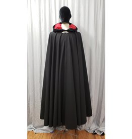 Cloak and Dagger Creations 4753 - Black 100% Wool Winter Cloak, Red Hood Lining, Pewter Clasp