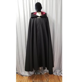 Cloak and Dagger Creations 4797 - Black 100% Wool Cloak, Dark Red Hood Lining, Pewter Clasp