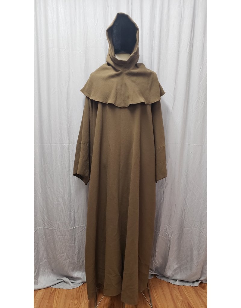 Cloakmakers.com R510 - Extra Long Brown Wool Crepe Monk's Robe w/Pockets, Detached Cowl