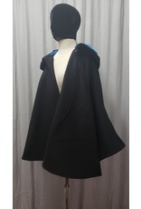 Cloakmakers.com 4804-Black Shaped Shoulder Ruana Wool Cloak w/ Pockets, Hood Lining