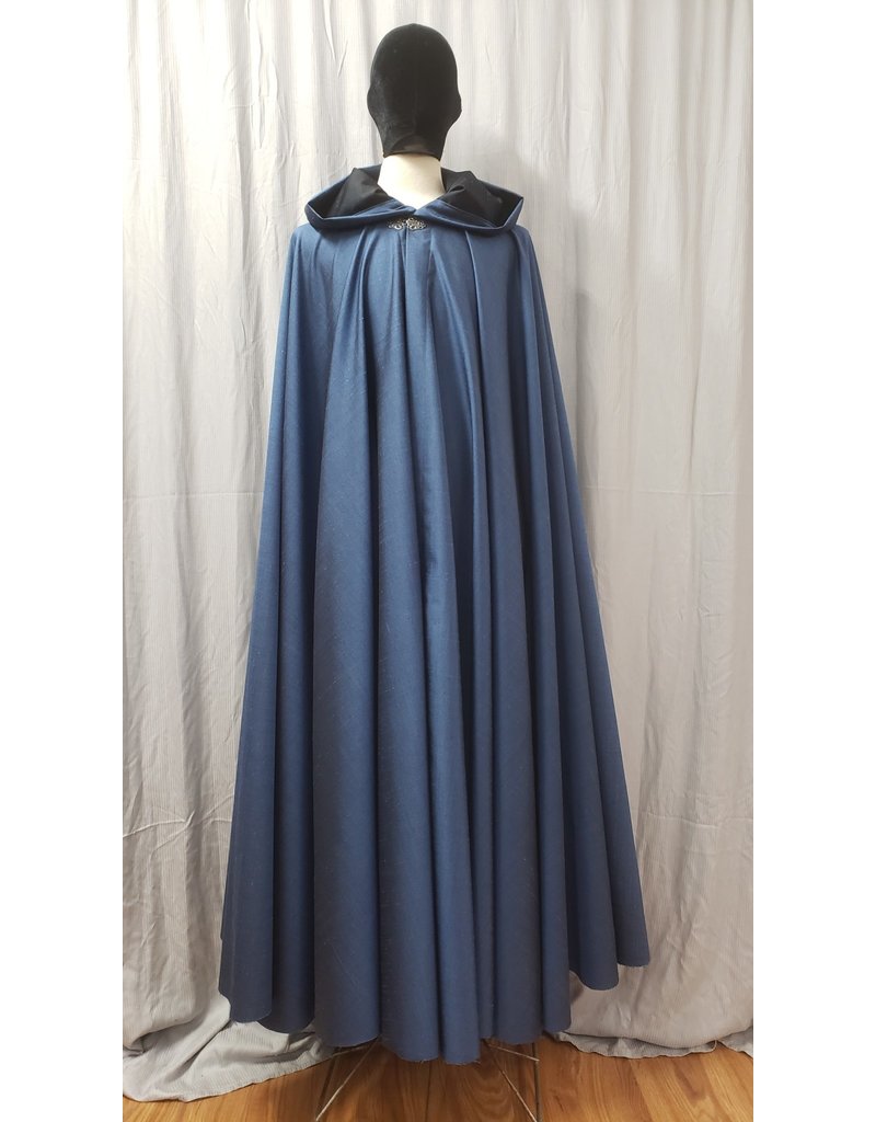 Cloakmakers.com 4811 - Extra Long Blue/Black Crossweave Light Wool Cloak, Pewter Clasp