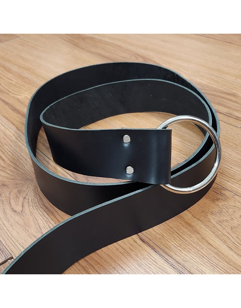 Cloakmakers.com 2" Black Leather Ring Belt with Nickel Silver Ring - 74"