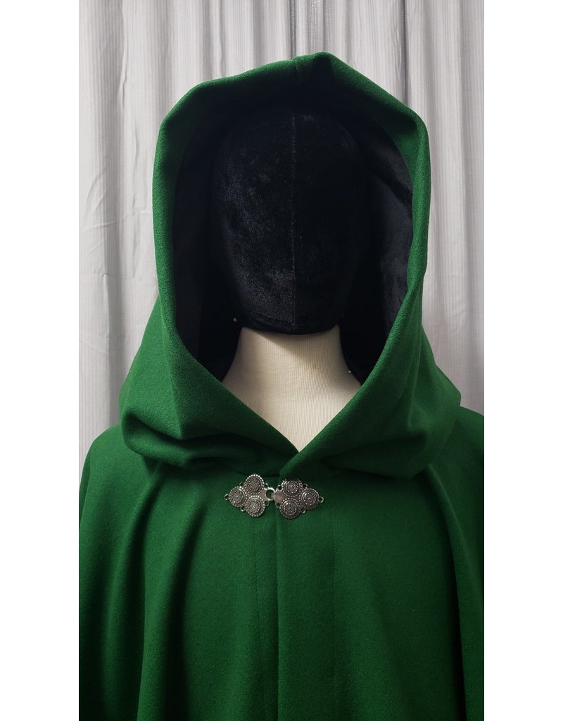 Cloakmakers.com 4814 - Long Bright Green Wool Cloak, Black Velveteen Hood Lining