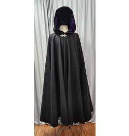 Cloak and Dagger Creations 4817 - Black Wool Cloak w/ Purple Hood Lining, Pewter Clasp