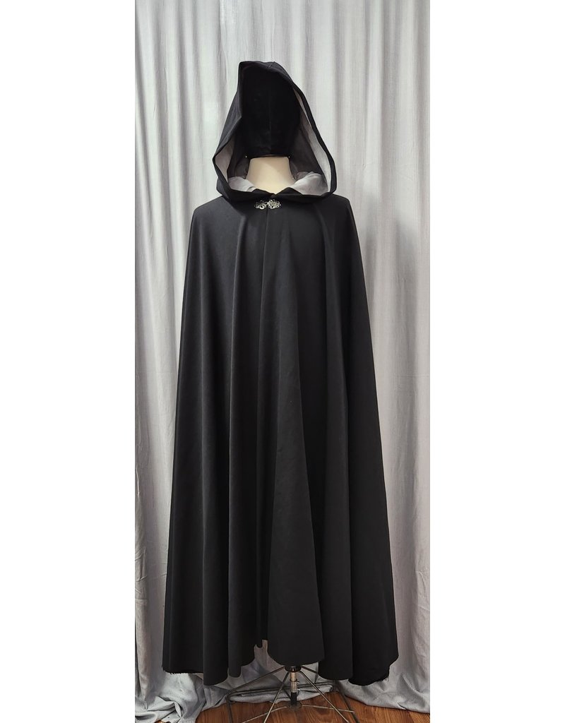 Cloak and Dagger Creations 4818 - Washable Black Wool Cloak, Grey Hood Lining, Pewter Clasp