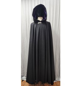 Cloakmakers.com 4825 - Charcoal Grey 100% Wool Long Cloak, Purple Hood Lining
