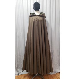 Cloak and Dagger Creations 4828 - Long Brown Woolen Cloak, Olive Green Hood Lining