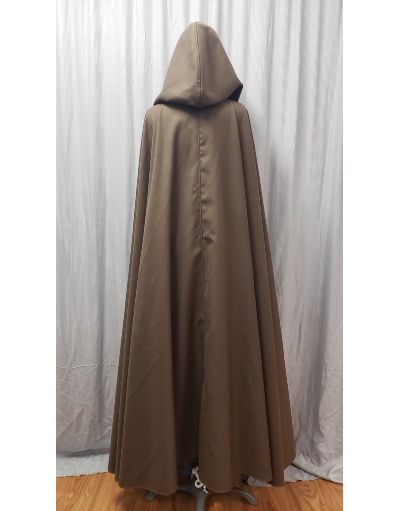 Cloakmakers.com 4828 - Long Brown Woolen Cloak, Olive Green Hood Lining