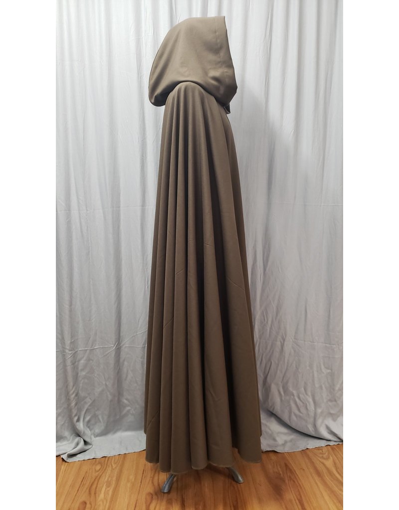 Cloakmakers.com 4828 - Long Brown Woolen Cloak, Olive Green Hood Lining