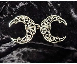 Filigree Crescent Cloak Clasp - Silver Tone Plated - Cloak