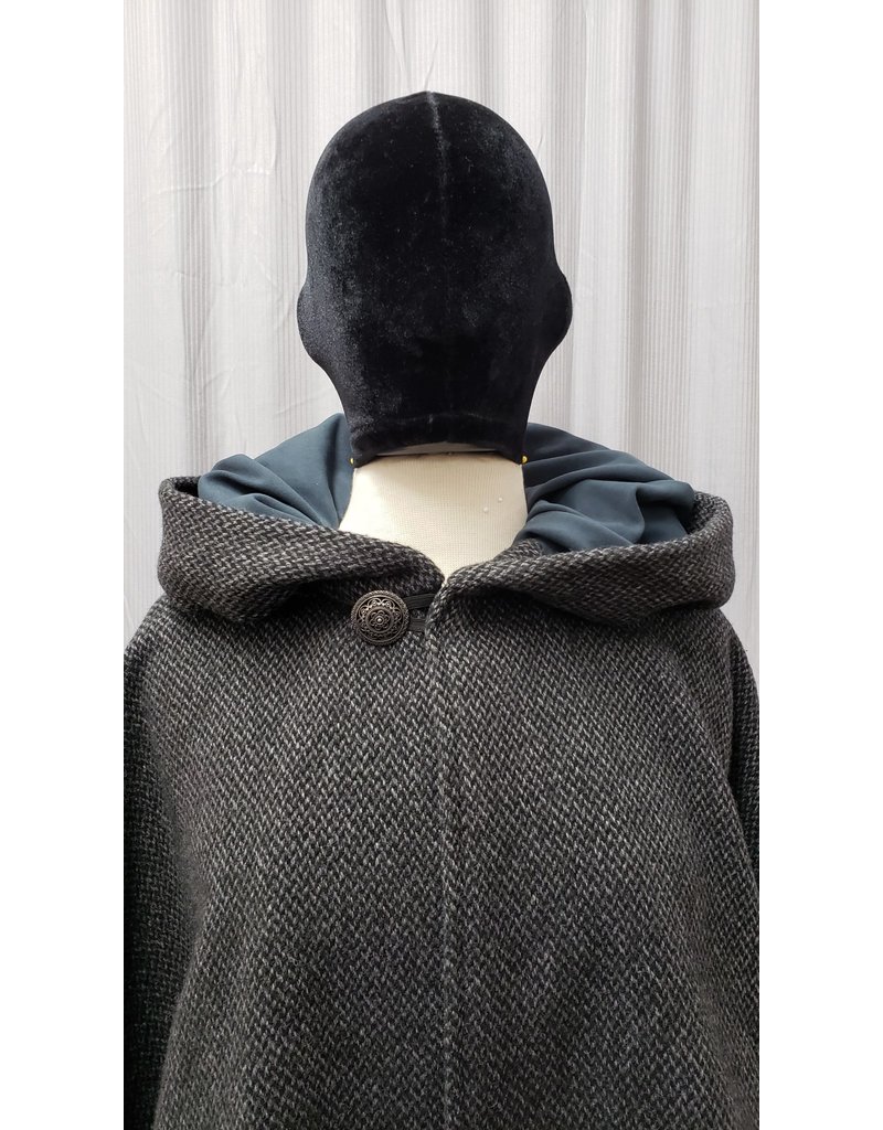 Cloak and Dagger Creations 4699 - Black and Grey Evenweave Short Cloak w/Green Hood Lining, Pockets
