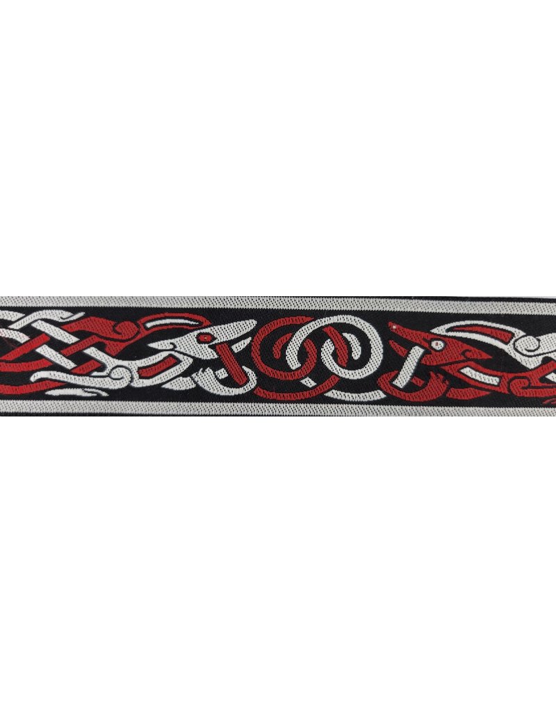 Cloakmakers.com Celtic Beasties Trim, Red/Grey on Black - Narrow