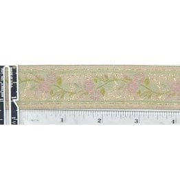 Cloakmakers.com Floral Scroll Trim, Pink/Gold on Beige