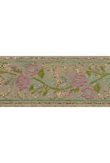Cloakmakers.com Floral Scroll Trim, Pink/Gold on Beige