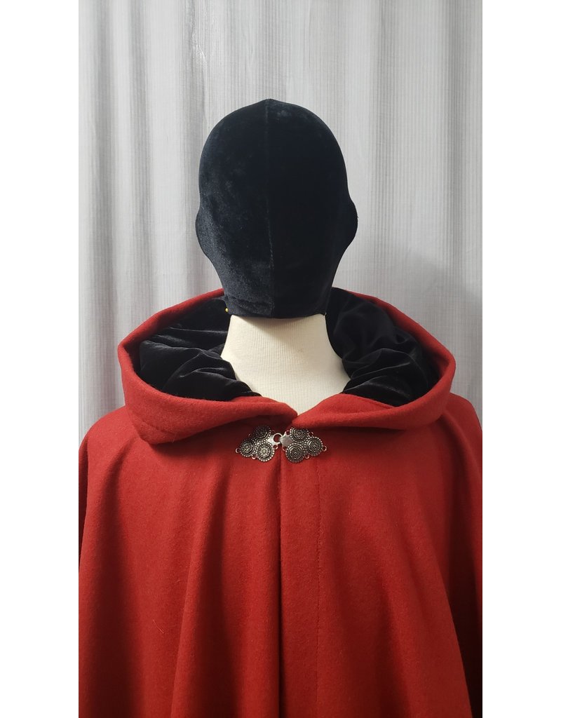 Cloakmakers.com 4843 - Extra Long Madder Red Wool Winter Cloak, Black Hood Lining