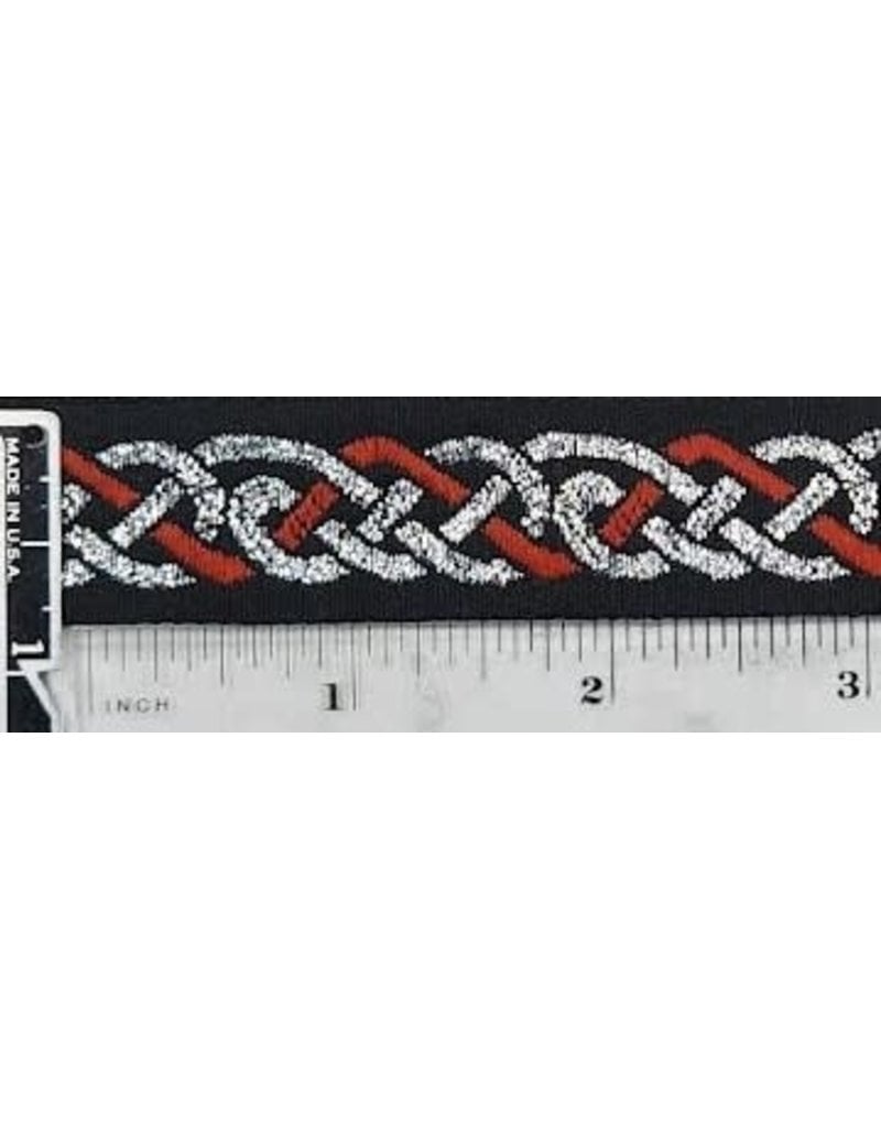 Cloakmakers.com Celtic Knot Trim, Red/Silver on Black - DISCONTINUED