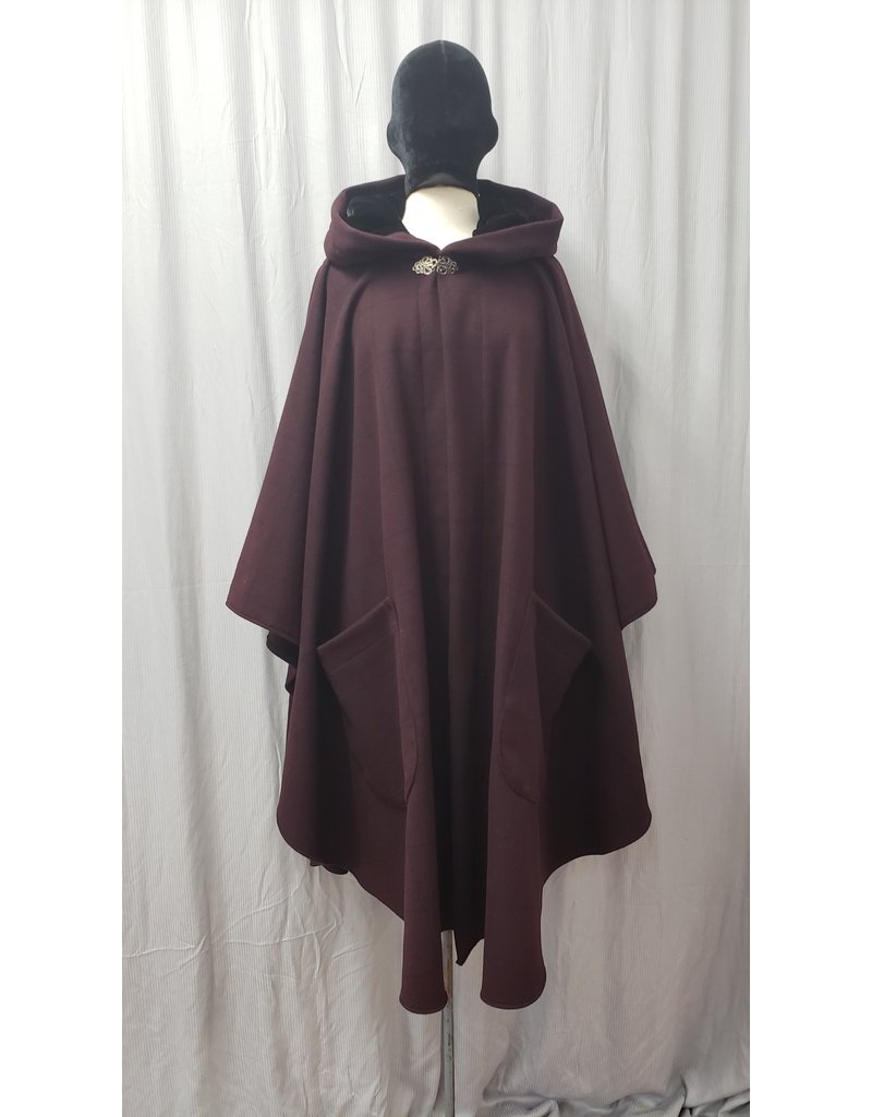 Cloakmakers.com 4849 - Dark Burgundy Windowpane Wool Ruana w/External Pockets