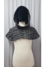 Cloakmakers.com H361 - Black and White Boucle Herringbone Hooded Cowl