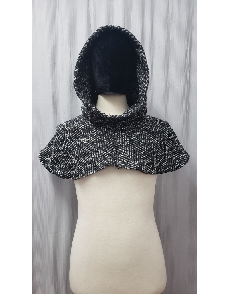 Cloakmakers.com H361 - Black and White Boucle Herringbone Hooded Cowl