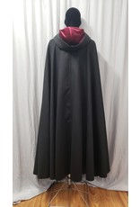 Cloakmakers.com 4851 - Long, Black Wool Cloak, Burgundy Hood Lining