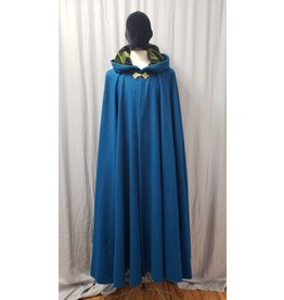 Cloak and Dagger Creations 4852 - Long Dark Turquoise Wool Cloak, Green Hood Lining