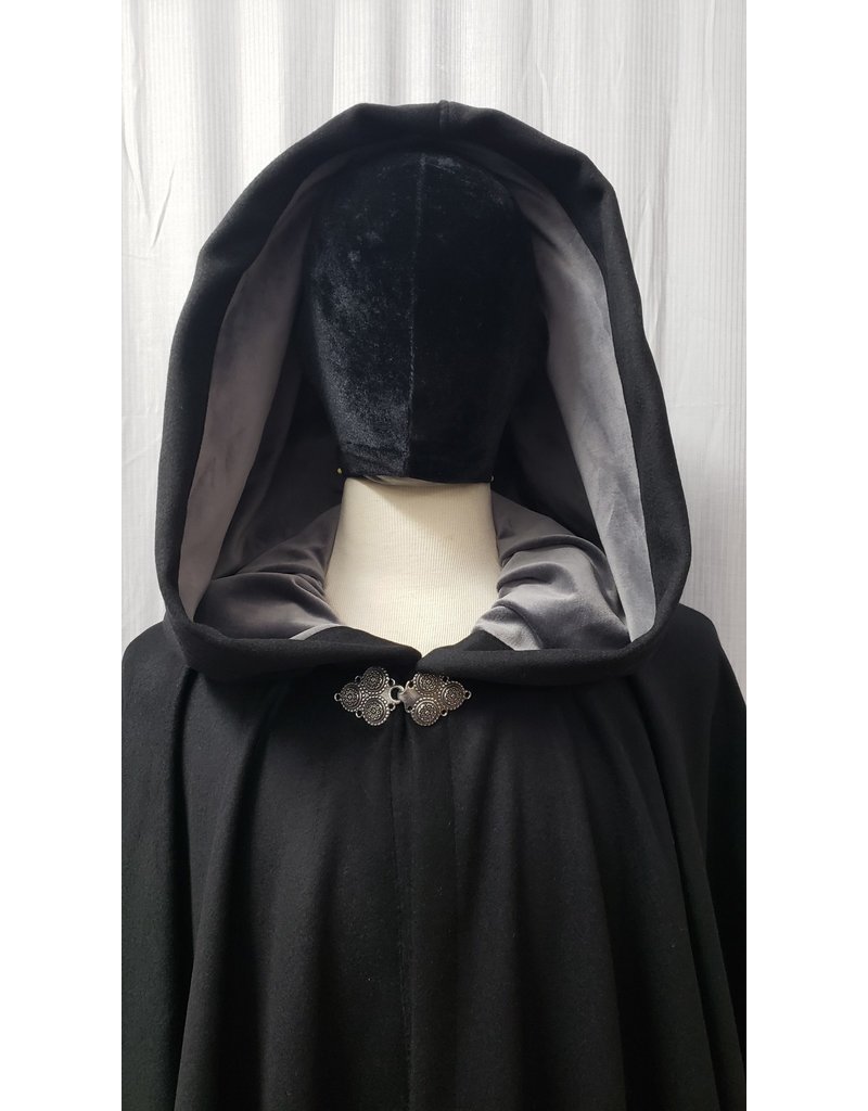 Cloakmakers.com 4853 - Long Black Wool Cloak, Grey Hood Lining