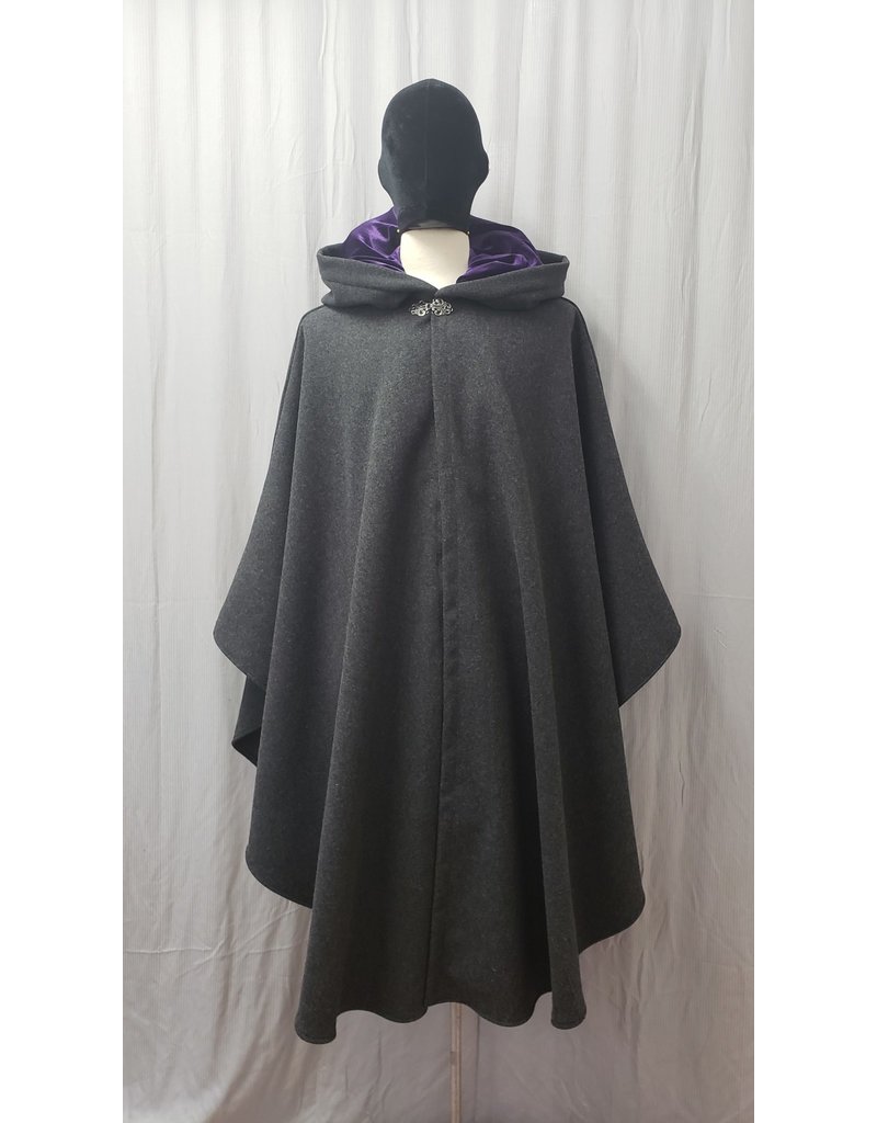 Cloak and Dagger Creations 4855 - Dark Gray Woolen Ruana, Purple Hood Lining