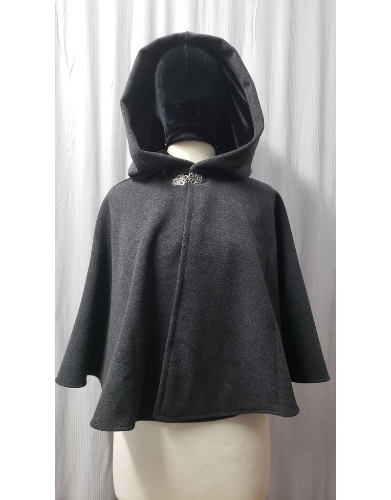 Cloak and Dagger Creations 4858 - Short Dark Grey Woolen Cloak, Black Hood Lining