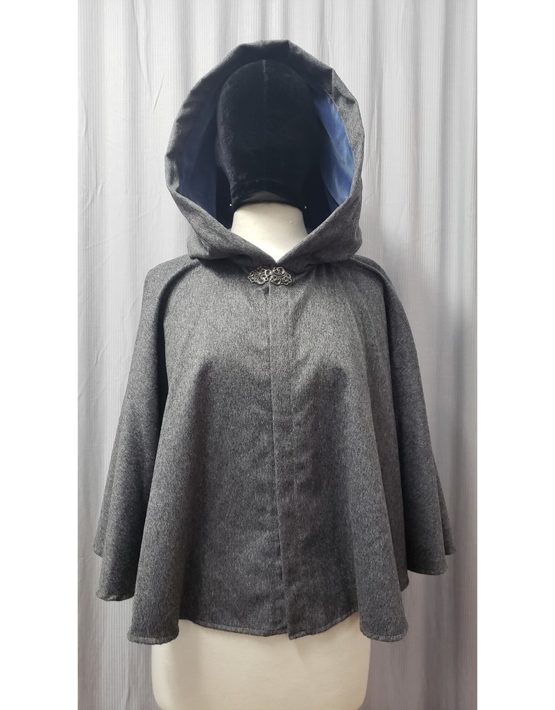 Cloakmakers.com 4860 - Short Grey Woolen Cloak, Blue Hood Lining