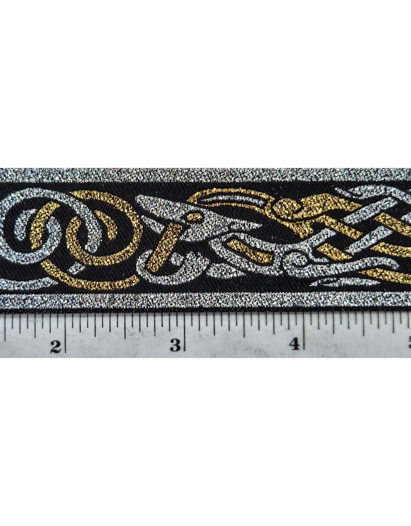 Cloakmakers.com Celtic Beasties Trim, Silver/Gold on Black - Narrow