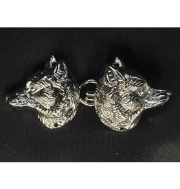 Cloakmakers.com Wolf Heads with Hook & Eye Cloak Clasp - Silver Tone Plated