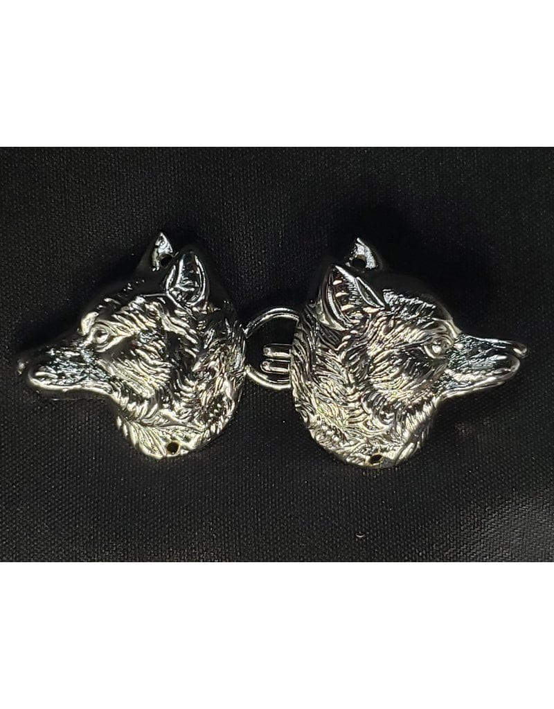 Cloakmakers.com Wolf Heads with Hook & Eye Cloak Clasp - Silver Tone Plated