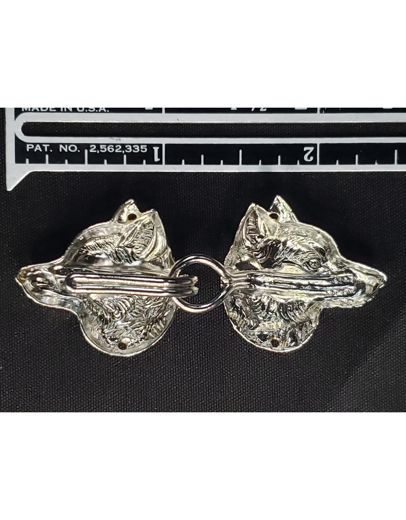 Cloakmakers.com Wolf Heads with Hook & Eye Cloak Clasp - Silver Tone Plated