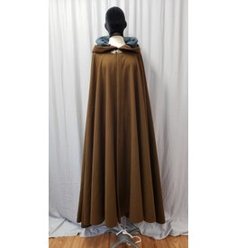 Cloak and Dagger Creations 4865 - Long Medium Brown Wool Cloak, Dark Teal Hood Lining