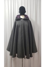 Cloakmakers.com 4866 - Short Charcoal Grey Cloak, Plum Purple Hood Lining