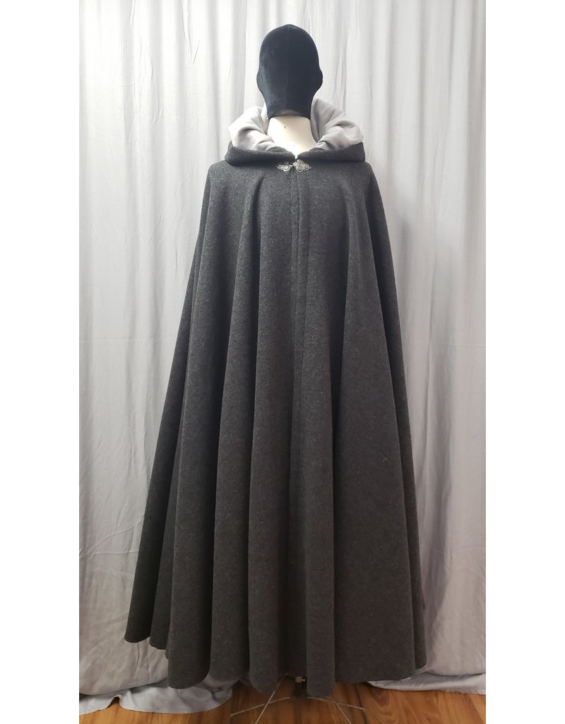 Cloakmakers.com 4868 - Long Charcoal Grey Cloak, Silver Hood Lining
