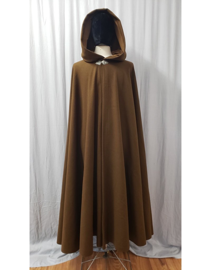 Cloakmakers.com 4869 - Long Medium Brown Wool Cloak, Brown Hood Lining