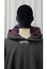 Cloakmakers.com 4870 - Long Charcoal Grey Cloak, Plum Purple Hood Lining
