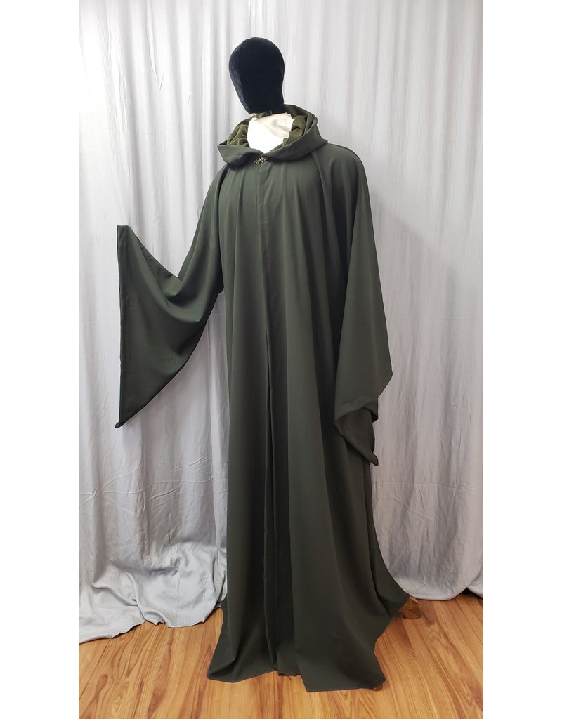 R516 - Dark Green Washable Wool Robe w/Pockets, Extra Long - Cloak & Dagger  Creations