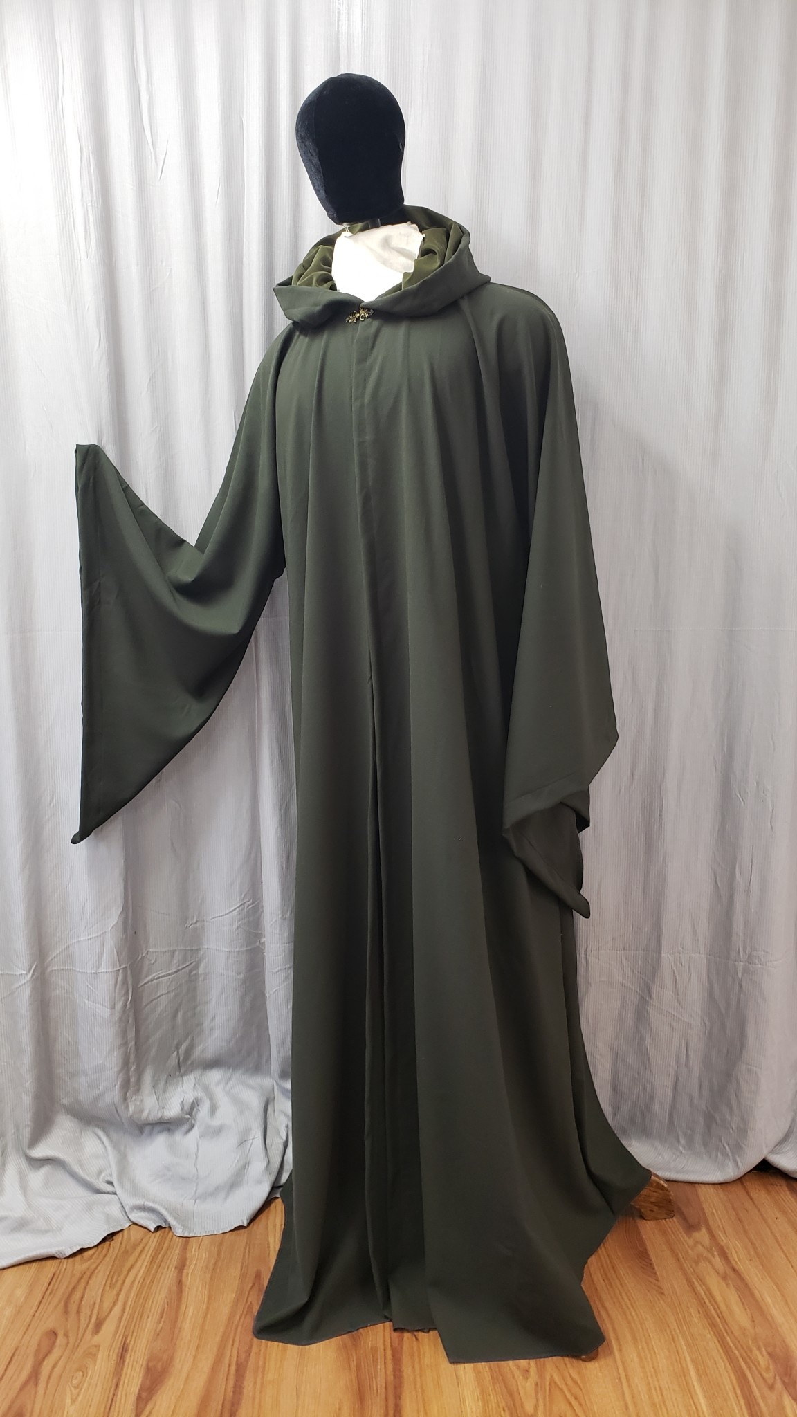 R516 - Dark Green Washable Wool Robe w/Pockets, Extra Long